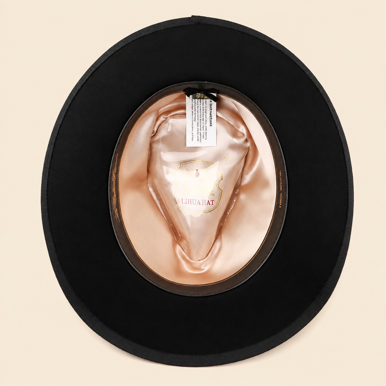 Chapeau fédora noir, vue intérieure, modèle FD-01