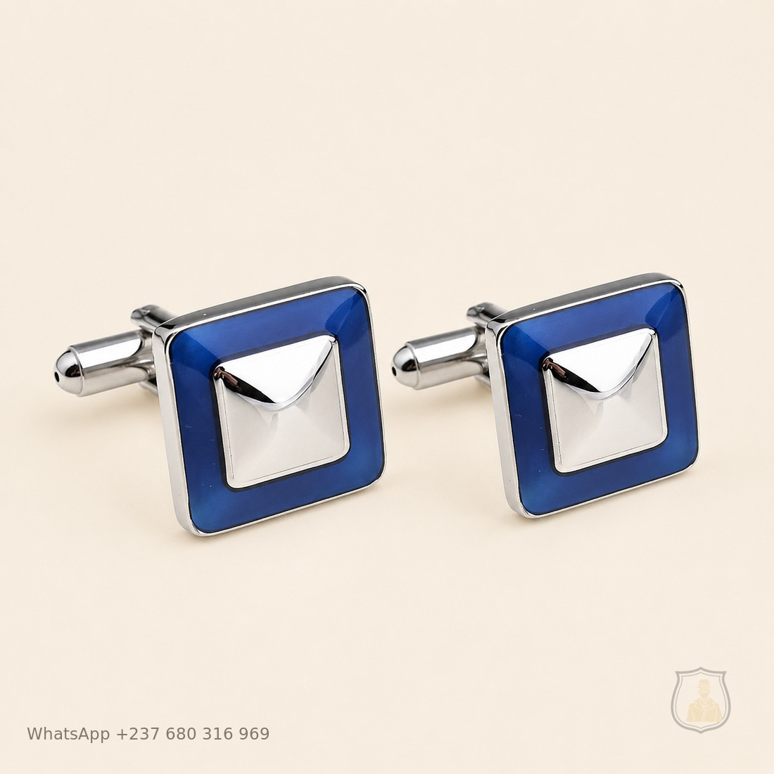 Manchettes premium Carré bleu argenté, modèle PM-05